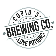 Cupid's Love Potion Brewing Co. Stamp Round Design Vector Insignia Valentine's Day Badge.