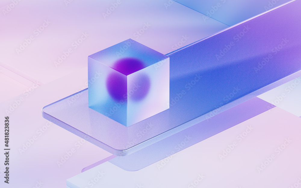 Poster gradient glasses and cubes, 3d rendering.