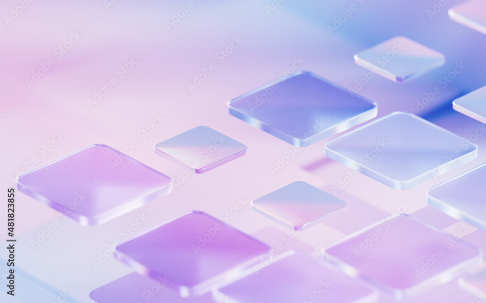 Poster gradient glasses and cubes, 3d rendering.