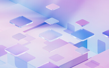 Gradient glasses and cubes, 3d rendering.