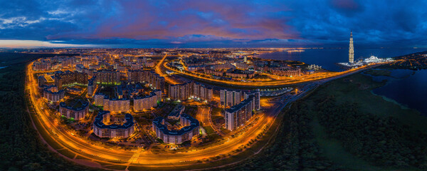 panorama of evening St. Petersburg from a height	
