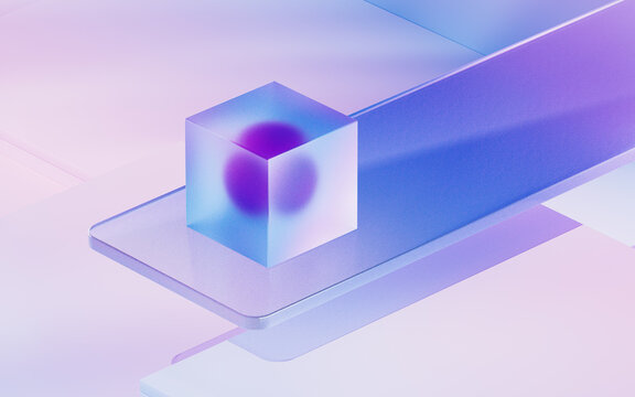 Gradient glasses and cubes, 3d rendering.