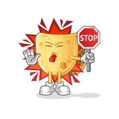 taco holding stop sign. cartoon mascot vector