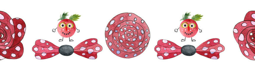 Watercolor illustration of sausage in a linear pattern