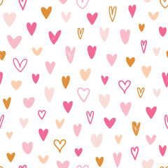 Seamless pattern with hand drawn hearts on white background. Valentine's day vector background. - 481824830