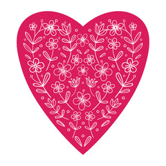Heart with hand drawn flowers. Vector illustration. - 481824831