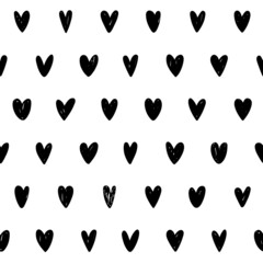 Seamless pattern with hand drawn hearts. Valentine's day. Black and white vector illustration. - 481824837