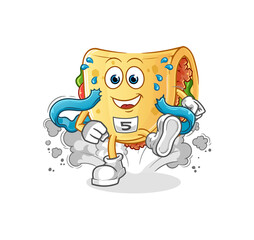 Naklejka premium taco runner character. cartoon mascot vector