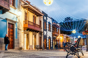 Illuminated main street in Teror, Gran Canaria, Canary Islands, Spain