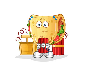 taco holding dynamite character. cartoon mascot vector