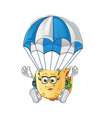 taco skydiving character. cartoon mascot vector