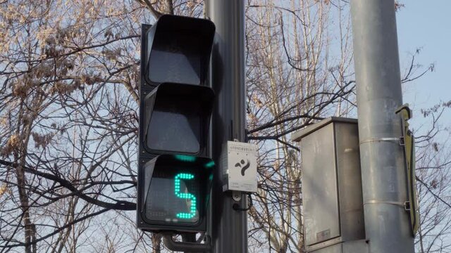 pedestrian traffic light counting down from ten