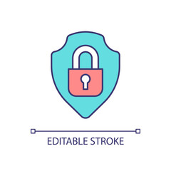Guaranty of safety RGB color icon. Shield and padlock. Protection of personal data. Sensitive information. Isolated vector illustration. Simple filled line drawing. Editable stroke. Arial font used