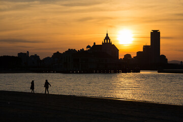夕日、シルエット
