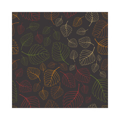 Autumn colored falling leaves on dark brown background