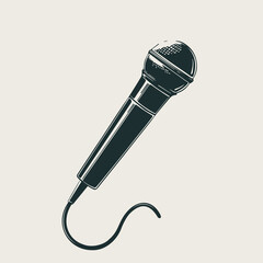 Wired stage mic. Vector graphic microphone for singing. Sketch style isolated