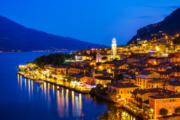 Limone village at lake Garda, Italy during a summer sunset