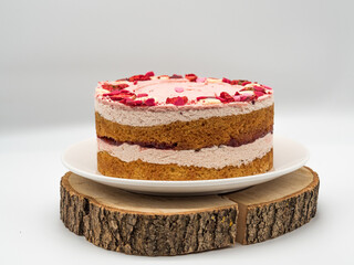 Valentine's day cake on rustic wooden stand