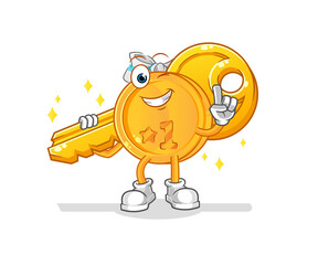 medal carry the key mascot. cartoon vector