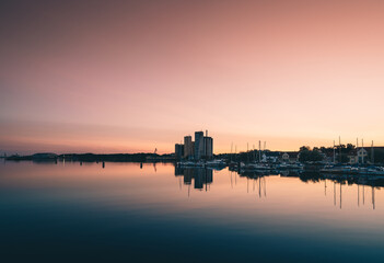 Harbour after summer sunset in Solvesborg, Sweden. Long exposure. 