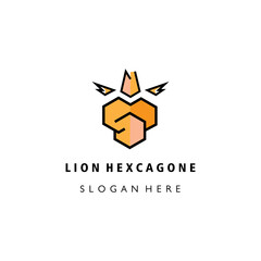 Obraz premium hexagon logo lion illustration design vector template