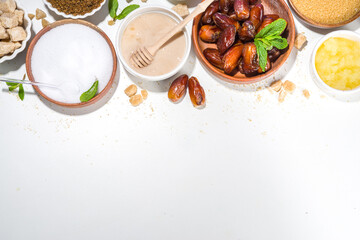Various healthy diet replacement for sugar, natural organic sweetener concept, anti diabetes...