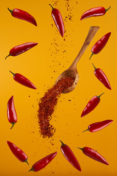 Flying hot chili and flakes