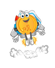 medal with jetpack mascot. cartoon vector