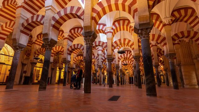 Timelapse of the Mosque-Cathedral inside, Cordoba, Spain
