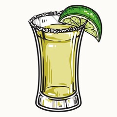 Alcoholic drink in glass decorated with lime