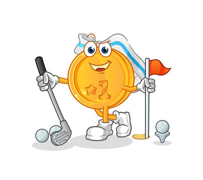 medal playing golf vector. cartoon character
