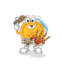 medal scottish with bagpipes vector. cartoon character
