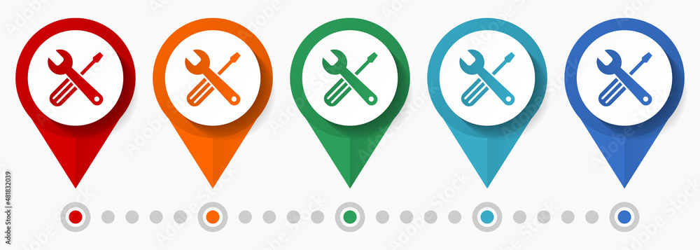Poster service, tool, work concept vector icon set, flat design pointers, infographic template