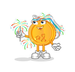 medal with fireworks mascot. cartoon vector