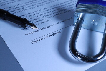 Employment Contract with Padlock and Fountain Pen