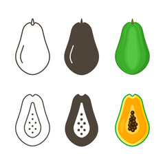 Papaya icon set. Papaya vector Flat illustration symbol isolated on white background