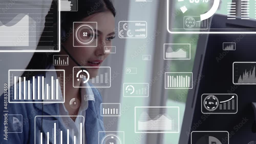 Poster customer support call center provide data in conceptual vision . business and communication technolo