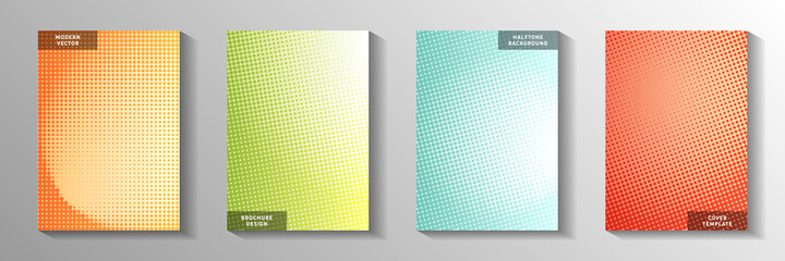 Colorful dot faded screen tone cover templates vector collection. School journal perforated screen