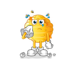 honeycomb cry with a tissue. cartoon mascot vector