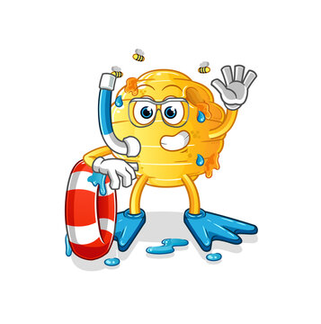 honeycomb swimmer with buoy mascot. cartoon vector