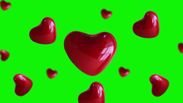 Animated red heart of different diameters flying and wiggle in the air  on isolated background. Valentines day, Date, Wedding, 8 March, Womens gift. Romantic love concept.  Minimal motion design graph