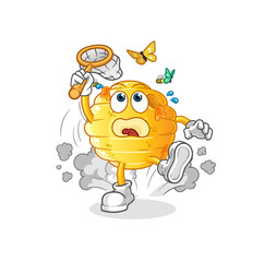 honeycomb catch butterfly illustration. character vector