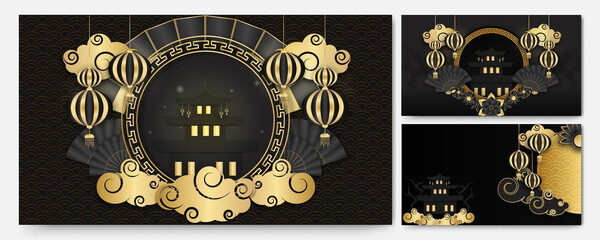 Obraz na płótnie Canvas Realistic chinese new year black gold chinese design background