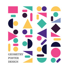 Abstract geometrical vector art, geometry poster design, shapes in color, vector simple shapes. Bauhaus geometric pattern.