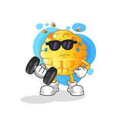 honeycomb lifting dumbbell vector. cartoon character