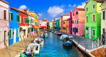 Naklejka na ściany i meble Most colorful traditional fishing town (village) Burano Island near of Venice. Italy travel and landmarks