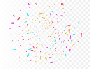 Confetti burst explosion On Transparent Background Color flying ribbons and streamers. Birthday party vector background