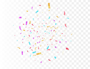 Confetti burst explosion On Transparent Background Color flying ribbons and streamers. Birthday party vector background