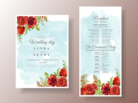 Wedding invitations with red bold roses