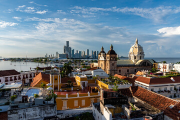 Cartagena, Bolivar, Colombia. November 3, 2021: Panoramic landscape with city view and blue sky.